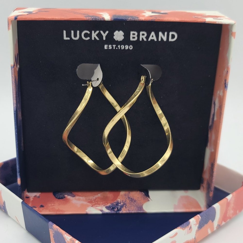 New Gold Lucky Brand Unique Twist Hoop Earrings